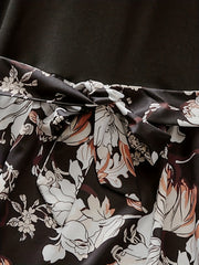 Floral Print Short Sleeve Plus Size Dress Belted Waist Stretch Cocktail Casual