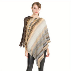 Bat Sleeve Pullover Striped Shawl Knit Wrap for Women