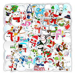 50Pcs Snowman Doodle Stickers Xmas Holiday Party Decor