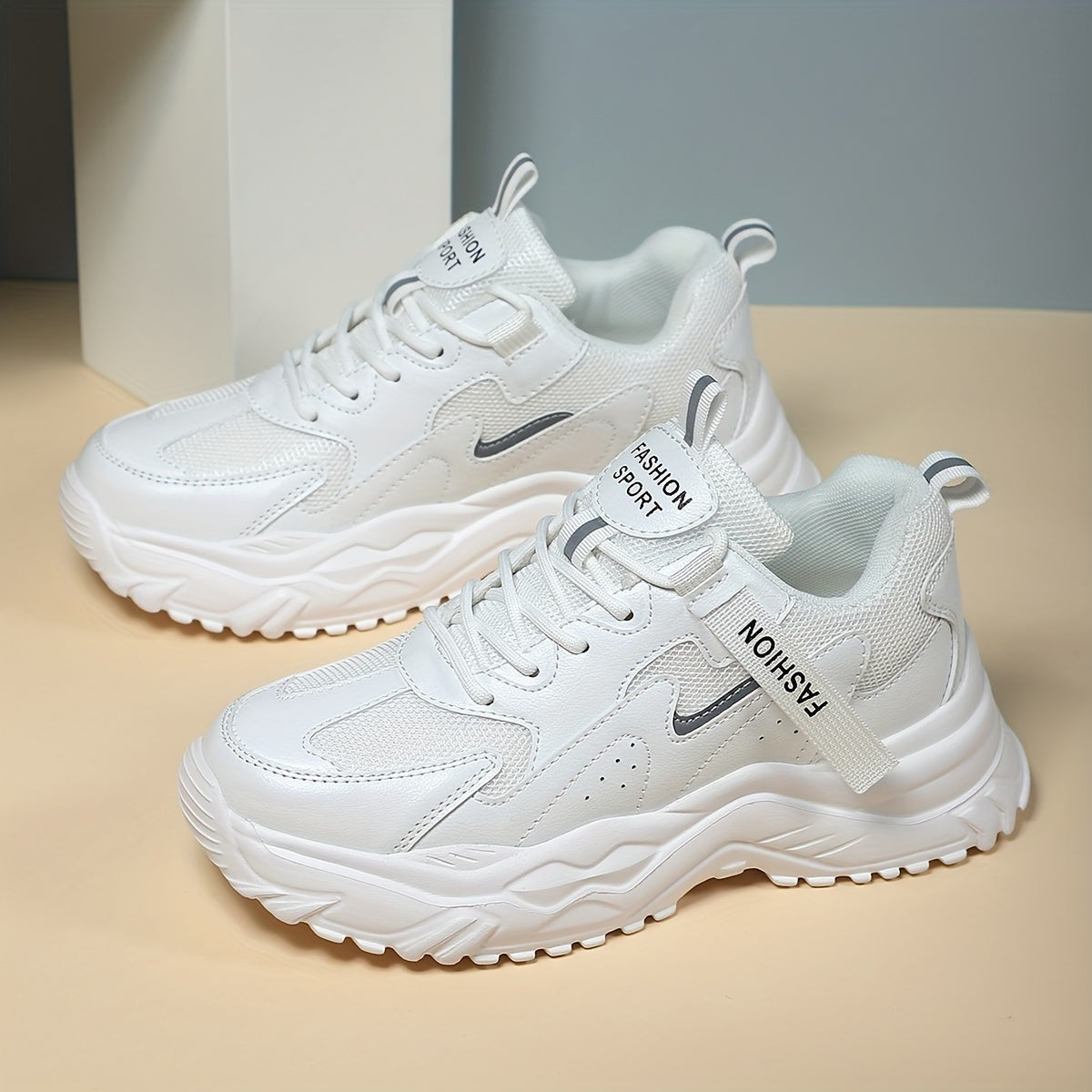 Women's Faux Leather Heighten Chunky Sneakers for Outdoor Sports