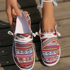 Women's Retro Pattern Canvas Shoes Casual Lace Up Outdoor Sneakers