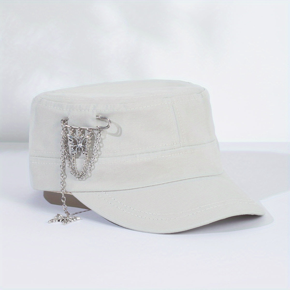 Butterfly Brooch Baseball Cap Solid Flat Hat Y2K Sun Hats Women
