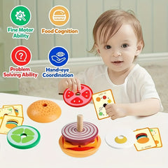Colorful Wooden Burger Stacking Toy for Kids