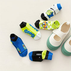 5 Pairs Boys Kids Cartoon Bear Ankle Socks Summer Spring Thin Mid Tube Socks