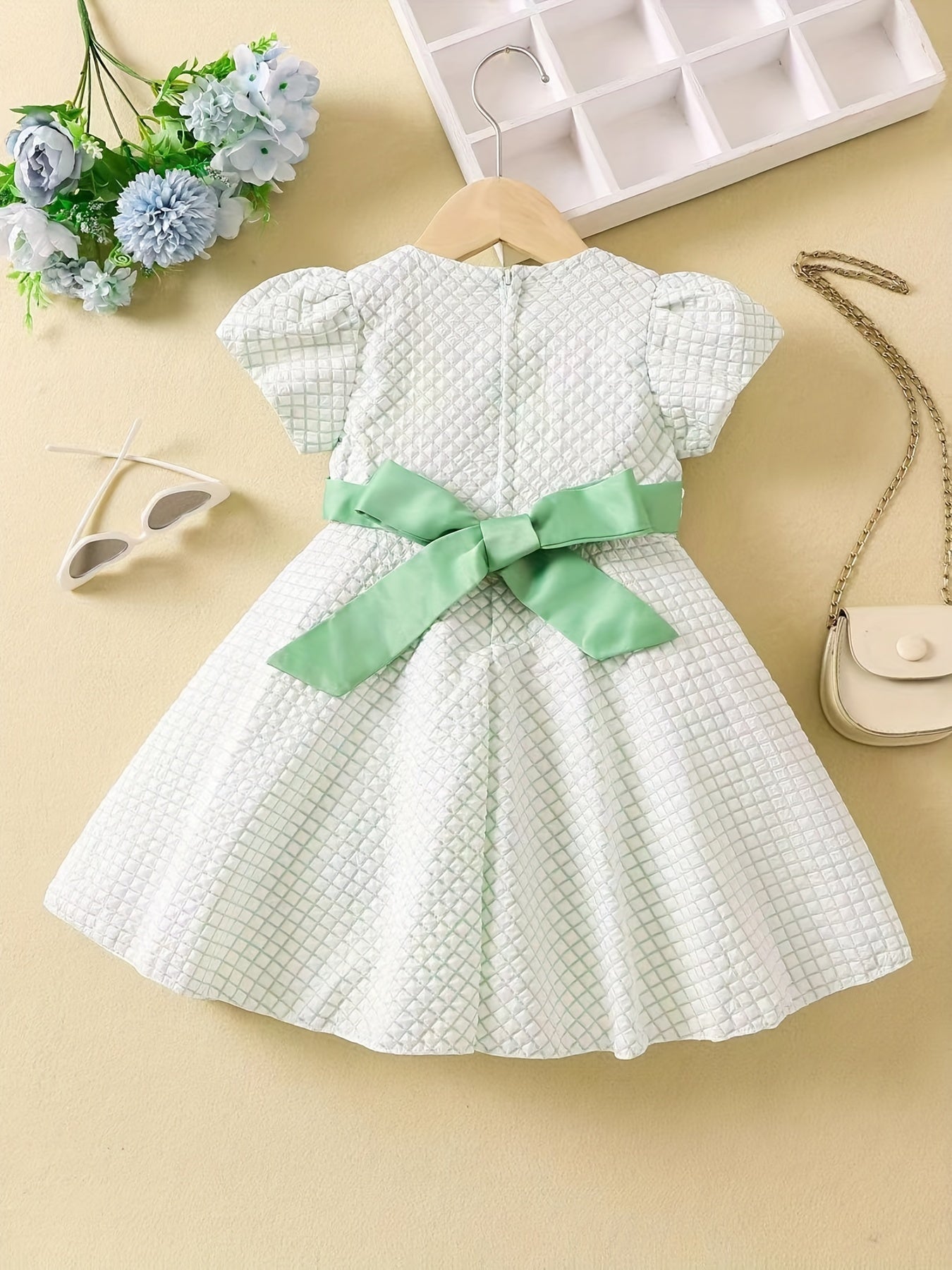 Flutter Sleeve Zip Up Belted Puffy Dress Toddler Baby Girls