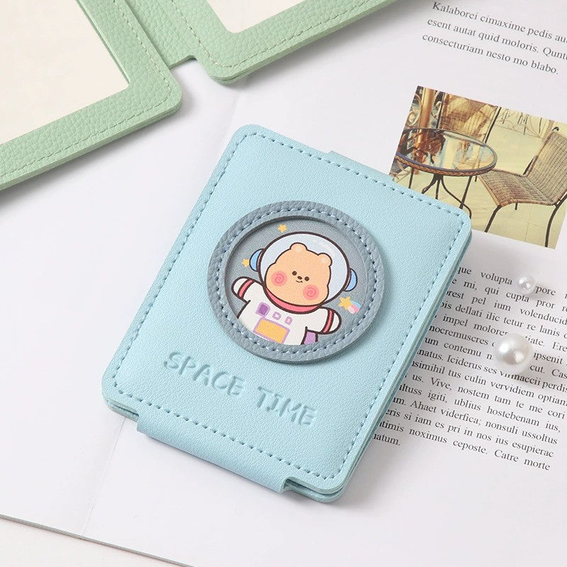 Double Sided PU Makeup Mirror Folding Portable Double Sided Mirror