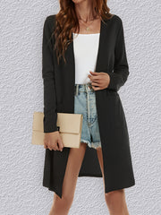 Solid Open Front Jacket Casual Mid Length Long Sleeve Outerwear