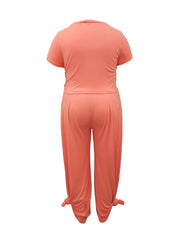 Women's Plus Solid Crop Top & Sweatpants Two Piece Set