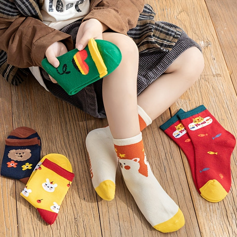 5 Pairs Cartoon Bear Pattern Kids Crew Socks for Winter