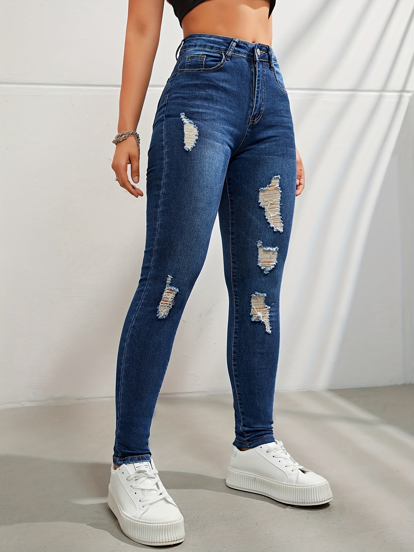 Ripped High Waist Skinny Jeans