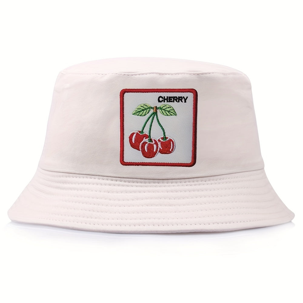 Reversible Cherry Embroidery Bucket Hat