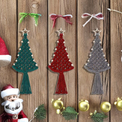 3pc Christmas Tree Macrame DIY Kit Holiday Wall Hanging Decoration