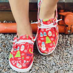 Women's Red Christmas Pattern Canvas Shoes Lightweight Sneakers