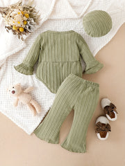 Baby Girls Big Bow Creeper Top & Flared Trousers 3pcs Set