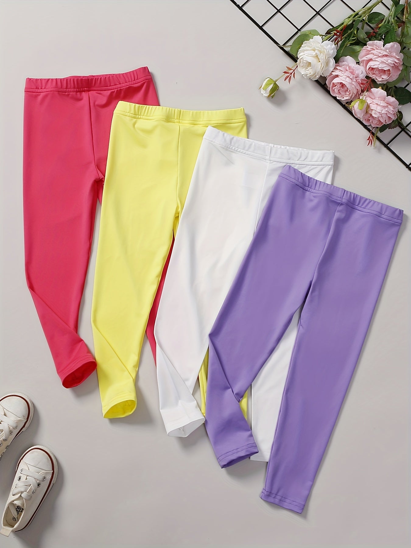 4pcs Girls' Basic Legging Pants Stretchy & Skinny Fit