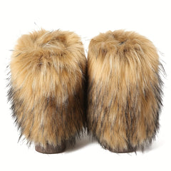 Women's Fluffy Furry Snow Boots Slip On Mid Calf Boots