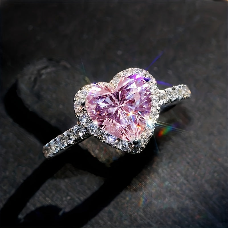 Romantic Engagement 3 Prong Heart Zirconia Rings for Women