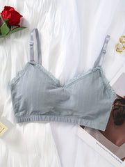 3pcs Lace Trim Wireless Bras Comfy & Breathable Underwear