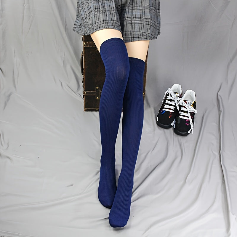 Cotton Blend Thigh High Socks Knit Style Over The Knee Socks Women's Stockings