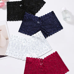 4pcs Lace Boyshort Panties Soft Scallop Trim Women's Lingerie