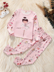 Girl's 2pcs Pajamas Long Sleeve Top & Pants Set Cartoon Ballet Print