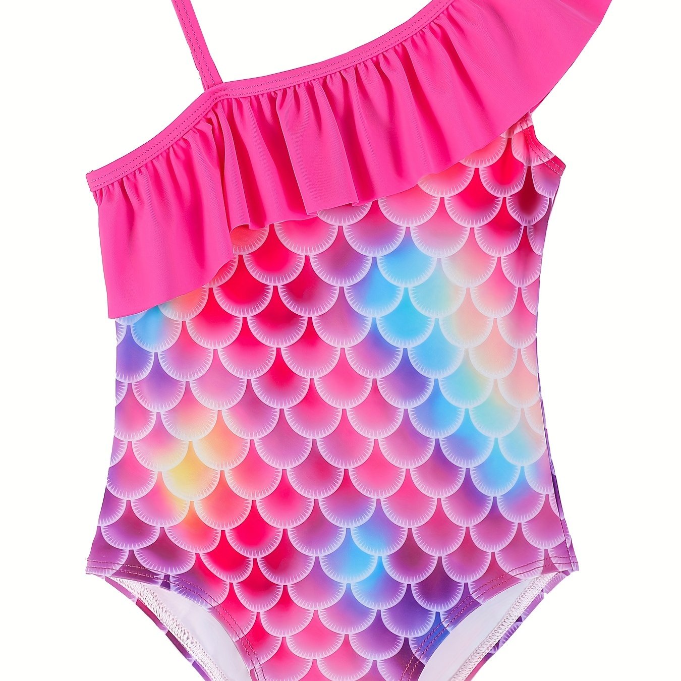 Girls' Mermaid Swimsuit with Fish Scale Graphic and Ruffled Trim