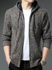 Sherpa Lined Knitted Cardigan Men's Hooded Jacket Long Sleeve Hoodies