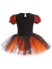 Girls Puff Sleeve Sequin Tutu Dress Ballet Leotard