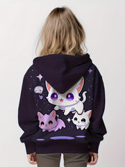 Starry Kitties Graphic Hoodies Girls Comfy Hooded Pullover
