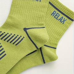 5 Pairs Boy's Striped Letter Crew Socks Cotton Blend Comfy Casual Style