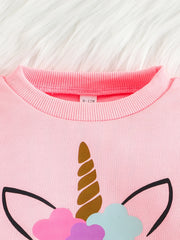 Unicorn Print Baby Girl Sweatshirt Sweatpants Set Spring And Autumn