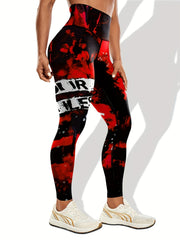 Letter Pattern Yoga Pants High Waist Tummy Control Running Leggings