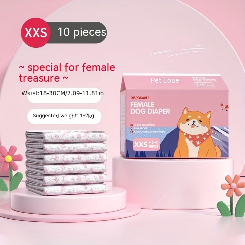 10pcs Disposable Dog Diapers High Absorbent Quick Dry Pet Sanitary Physiological