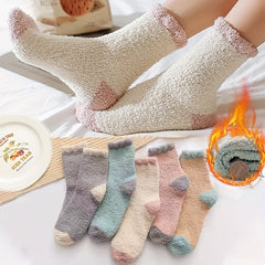 5 Pairs Colorblock Fuzzy Socks Soft & Warm Women's Mid Tube Stockings