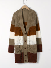 Colorblock Long Sleeve Button Up Sweater Cardigan With Pockets