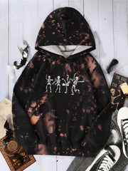 Tie Dye Skulls Hoodie Girls Halloween Long Sleeve Hooded Top
