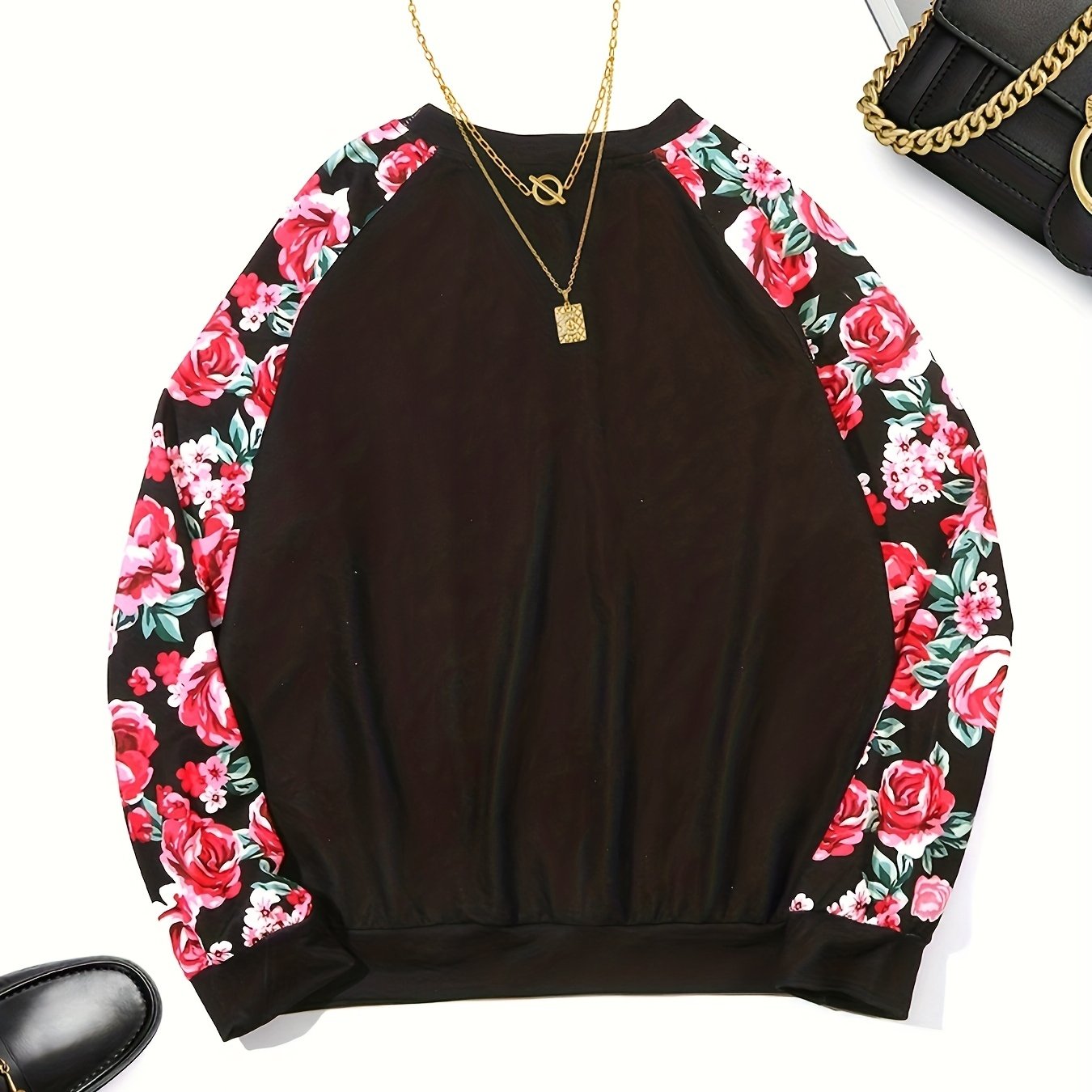 Floral Print Pullover Sweatshirt for Fall & Winter Women's Clothing