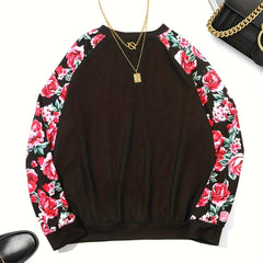 Floral Print Pullover Sweatshirt for Fall & Winter Women's Clothing