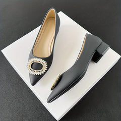 Women's Rhinestone Slip On Low Chunky Heel Shoes