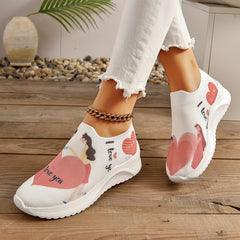 Elastic Walking Shoes Couple Figure Graphic Comfy Casual Sneakers