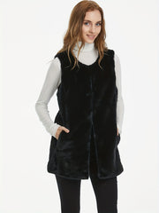 Fuzzy Vest Casual Crew Neck Sleeveless Winter Vest Women's Clothing