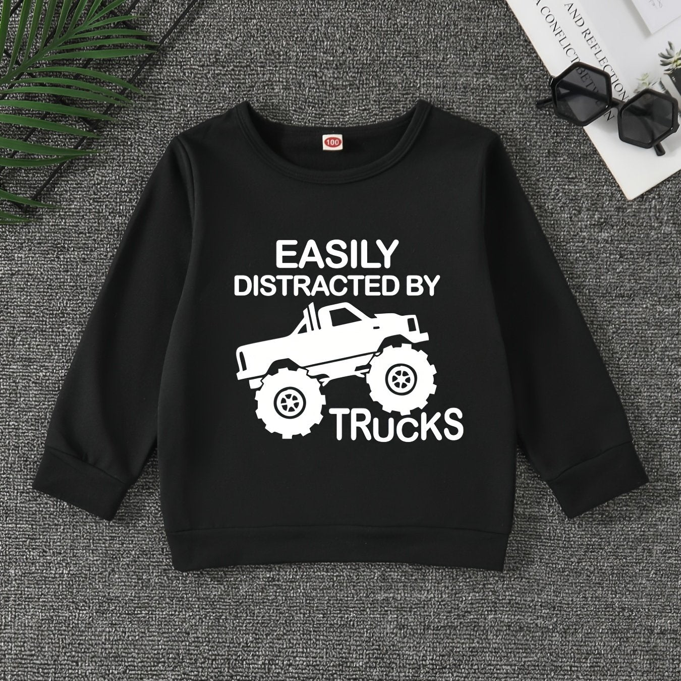 TRUCKS Letter Print Boys Casual Sweatshirt Long Sleeve Crew Neck Tops