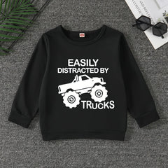 TRUCKS Letter Print Boys Casual Sweatshirt Long Sleeve Crew Neck Tops