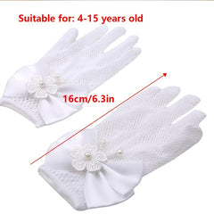 Girls Mesh Bow Lace Faux Pearl Gloves Party Supplies