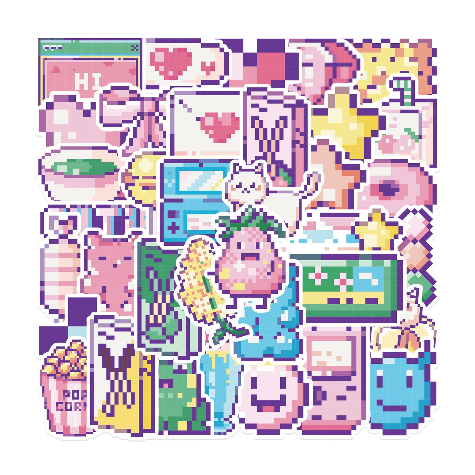48pcs Cartoon Pixel Waterproof Stickers DIY Luggage Notebook Decor