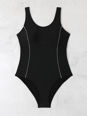 Sexy Swimsuit Women's Plus Line Print Scoop Neck One Piece