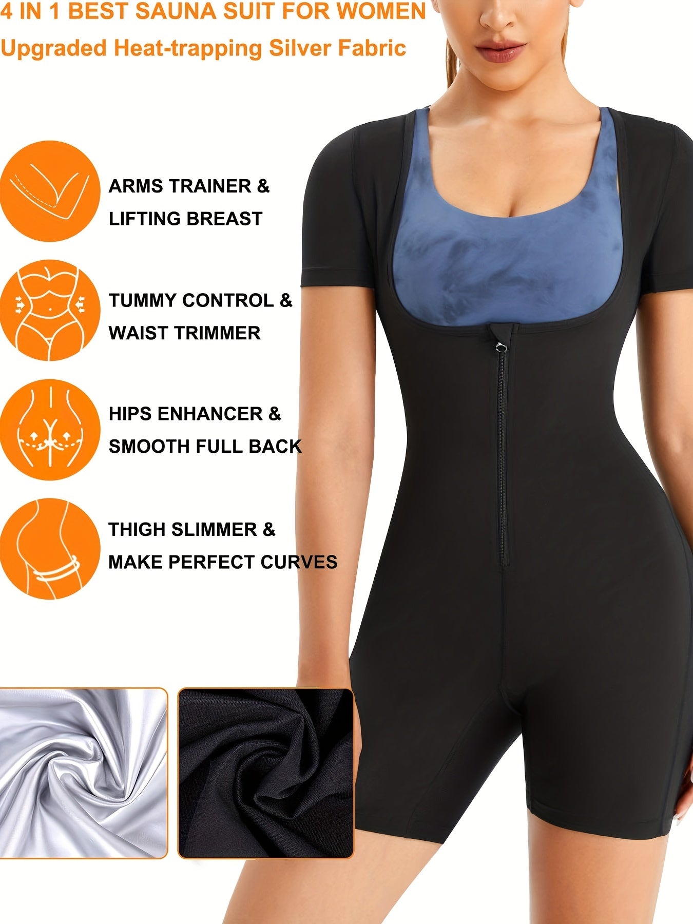 Short Sleeve Zipper Body Shaper Tummy Control Butt Lifting Open Bust Romper