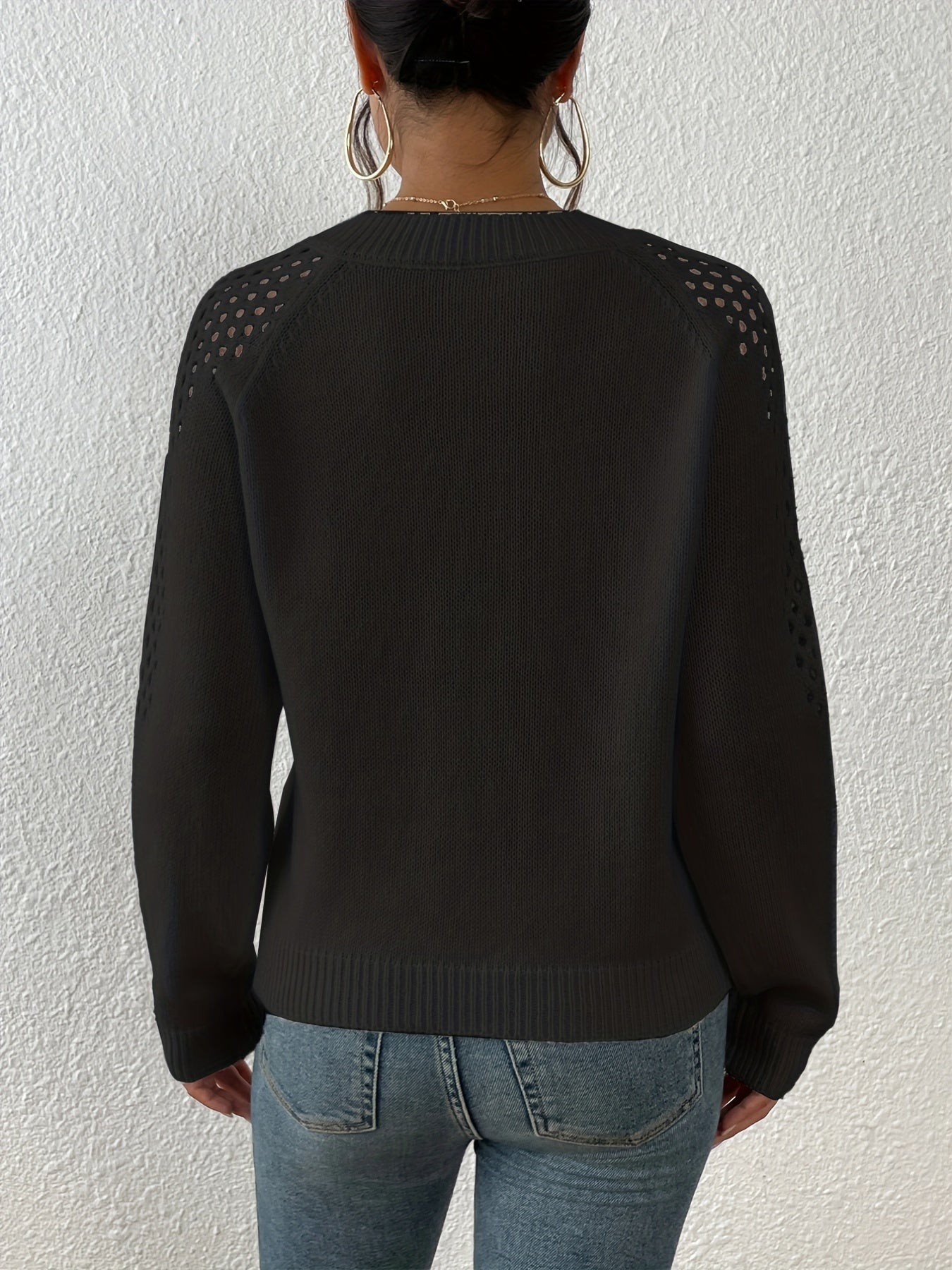 Women's V Neck Cutout Shoulder Sweater