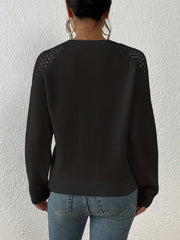 Women's V Neck Cutout Shoulder Sweater