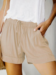 Solid Elastic Waist Shorts Casual Drawstring Comfy Summer Shorts With Pockets